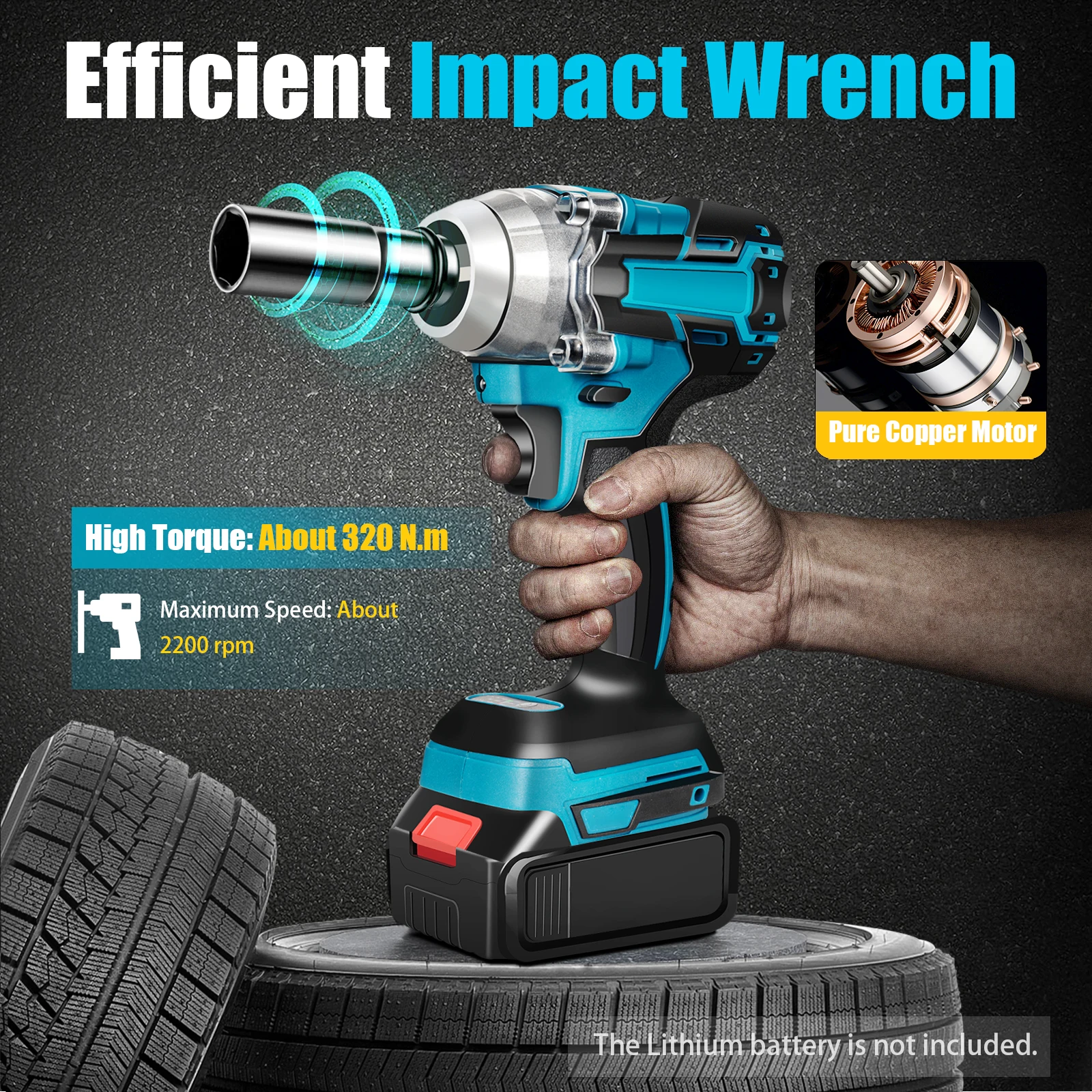 

18V 520Nm Cordless Impact Wrench Driver Brushless High Torque Wrench w Hook Set Ratchet Screwdriver Compatible for Makita