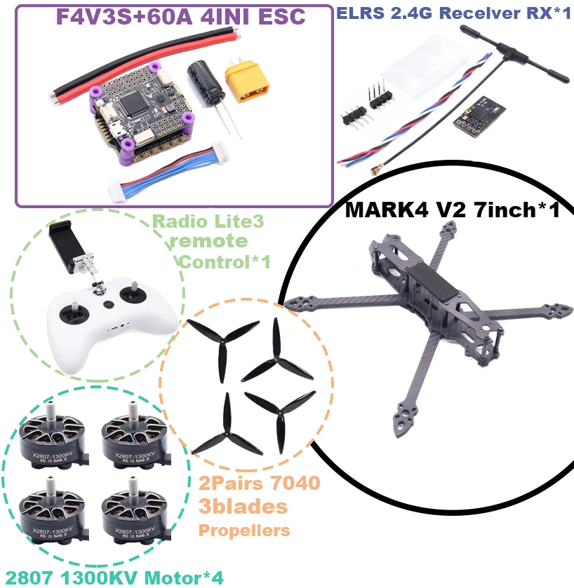 ตัวเลือกสินค้า ชุดควบคุมโดรน FPV 7 นิ้ว F4V3S คาร์บอนไฟเบอร์