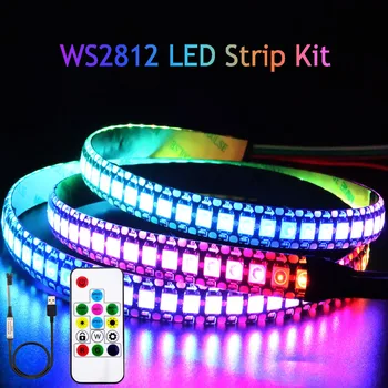 WS2812B USB LED 스트립 RGB WS2812 주소 지정 가능 픽셀 테이프 14 키 원격 컨트롤러, TV 뒷면 캐비닛 램프 1-5M DC5V