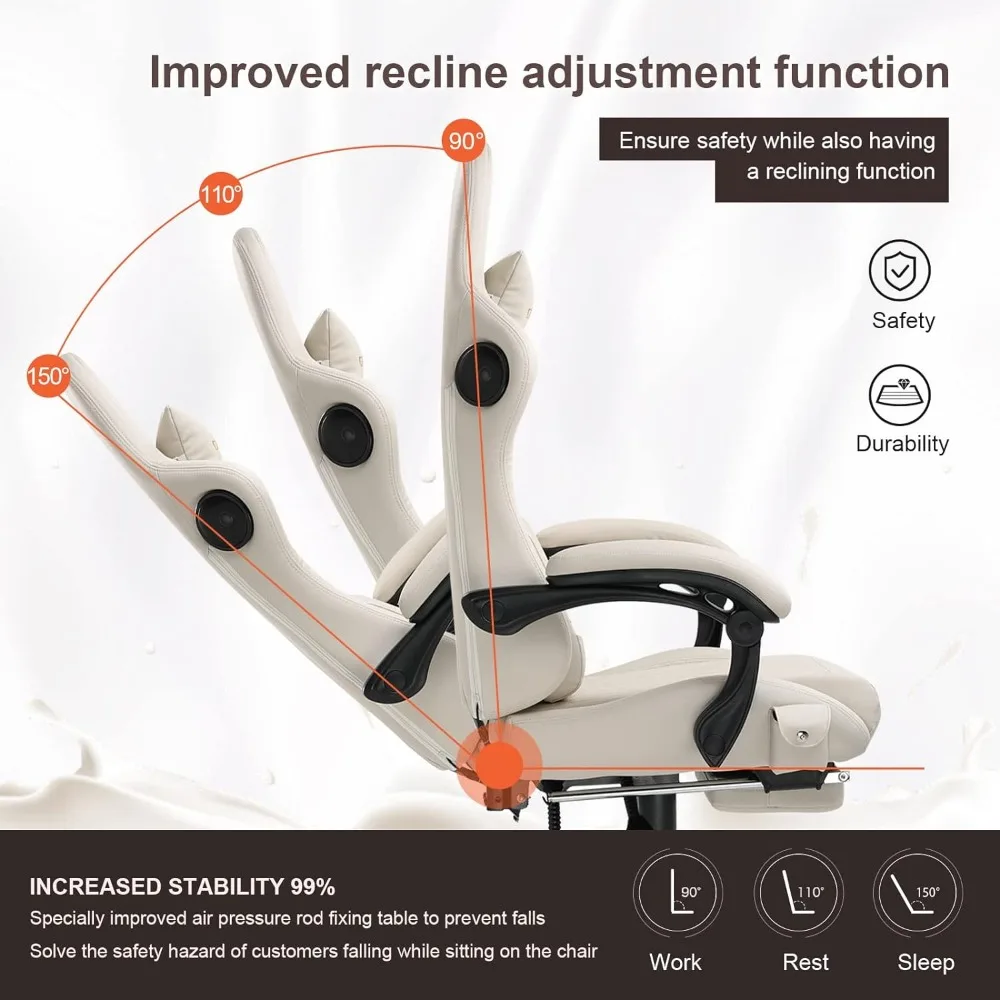 Computer Chair With Footrest and Bluetooth Speakers Reclining Gaming Chair With Linkage Armrests for Adults By Office Desk 6