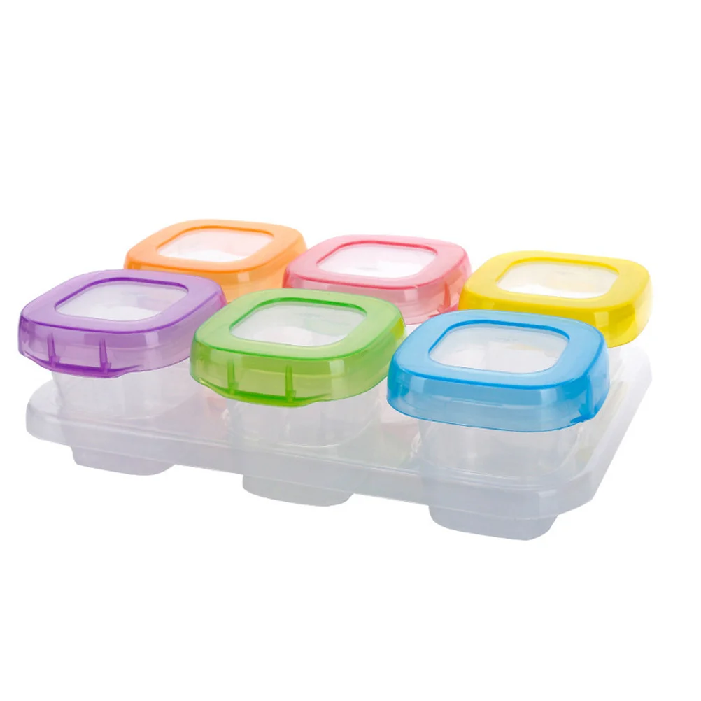 6pcs 60ml Baby Weaning Food Freezing Cubes Tray Pots Freezer Storage Containers Mixed Colors