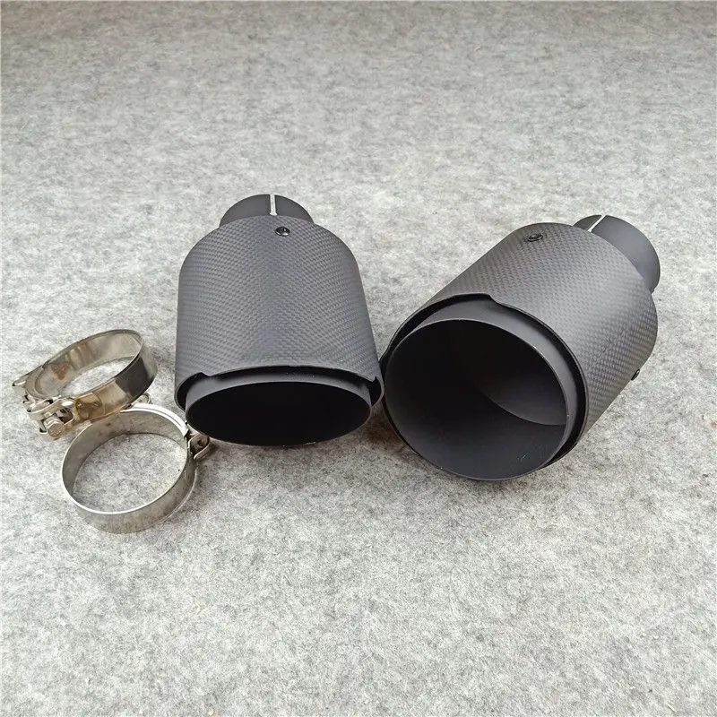 130MM Outlet Exhaust Pipe Carbon Fiber 304 Stainless Steel Muffler Tips Rear Nozzles Full Matte Black