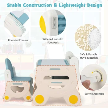 Kids Table and Chair Set, Plastic Activity Table with Watercolor Pens, Blackboard Eraser & Storage Shelf for Drawing, Reading 4