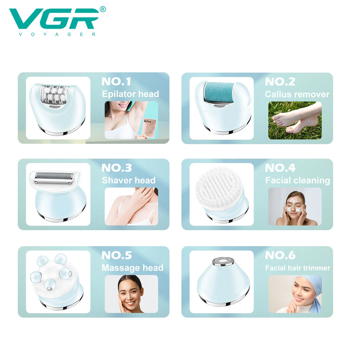 VGR Hair Remover Rechargeable Epilator Professional Lady Shaver Electric 6 In 1 Bikini Leg Body LED Epilator for Women V-733 2