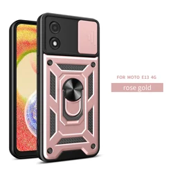 Magnetic Ring Holder Armor Phone Case with Slide Camera Protector - Motorola Moto E20 (SJ Rose Gold)
