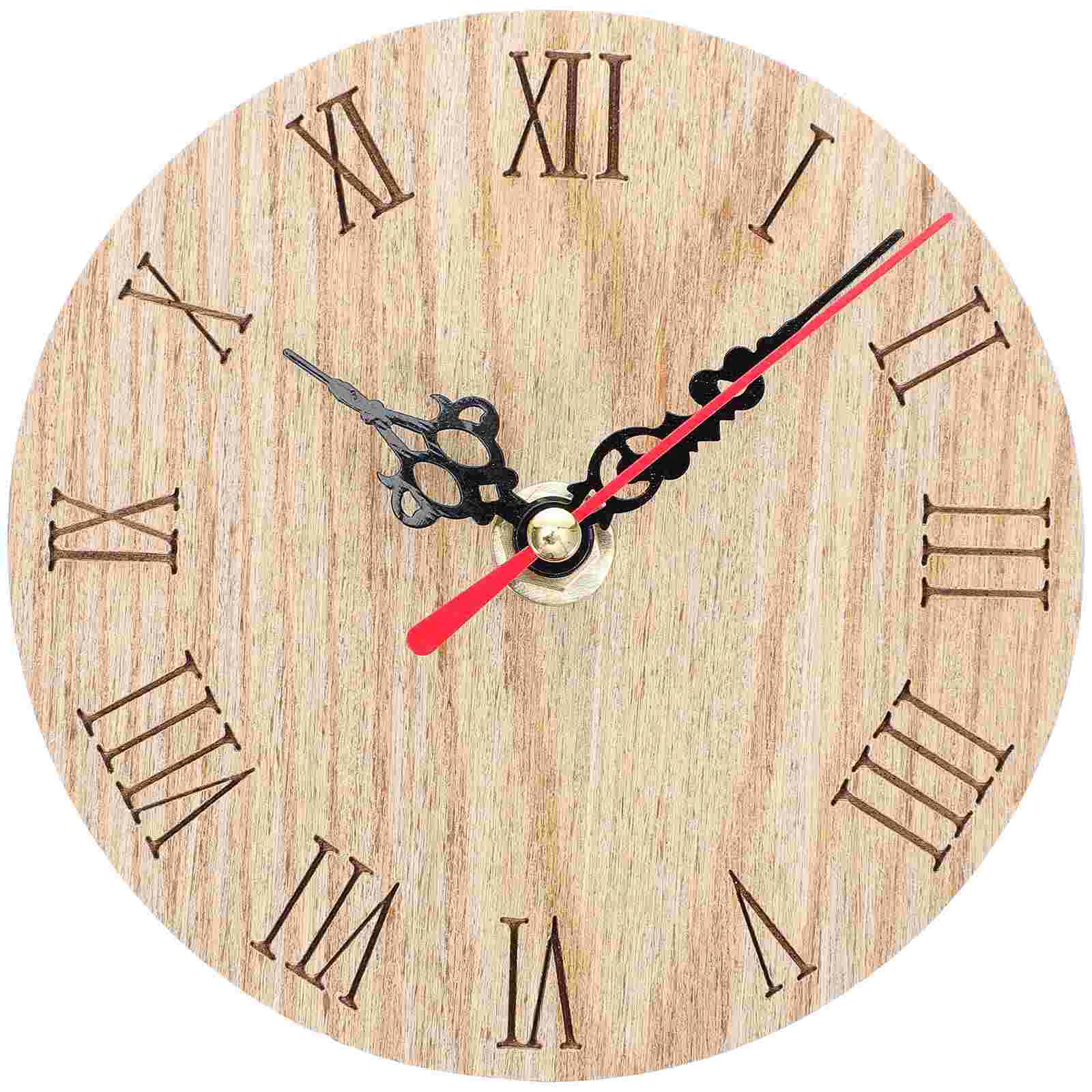 Small Clock Vintage Wall Wooden Decor Clocks Mute