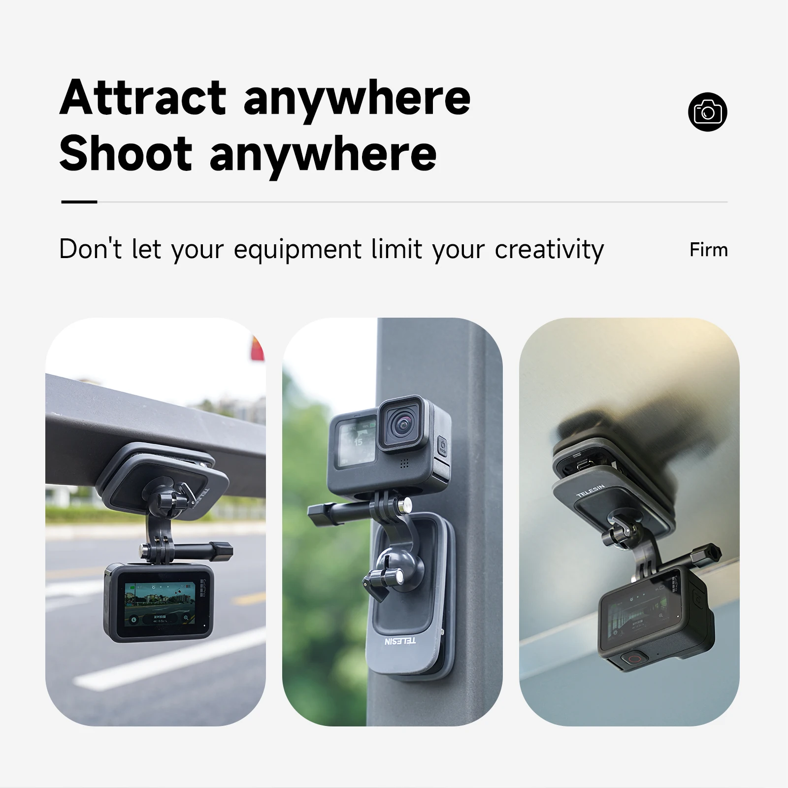 TELESIN 360 ° 회전 마그네틱 백팩 클립 클램프 마운트, 고프로 히어로 11 10 9 8 7 6 5 Insta360 DJI 액션 카메라 액세서리