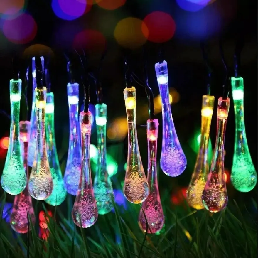Solar string lights Water Droplets Solar String Lights Waterproof Outdoor Decoration Garland Fariy Lights Christmas Wedding Party Garden