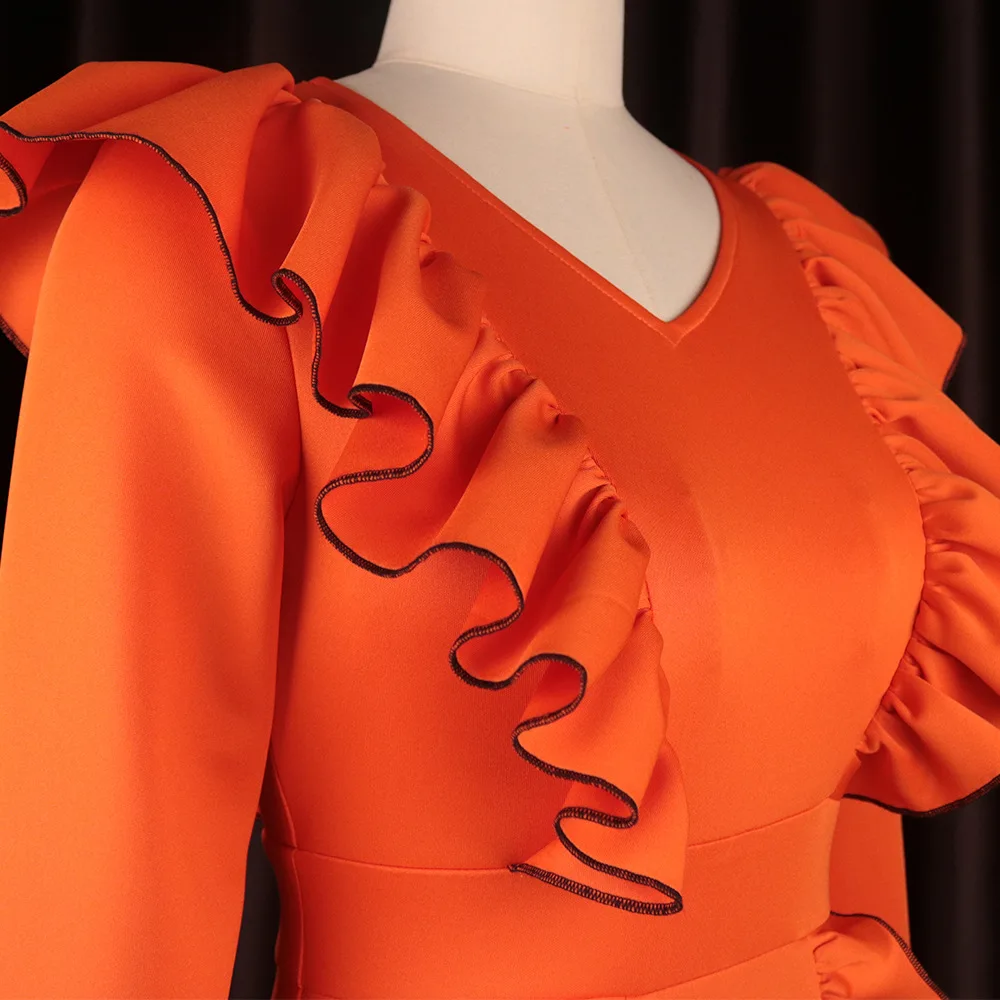 2023 Spring Women Ruffle Dress Occasional V Neck Elegant Cloth Female Fashion Luxury Gown Plus Size Evening Party New In Dress