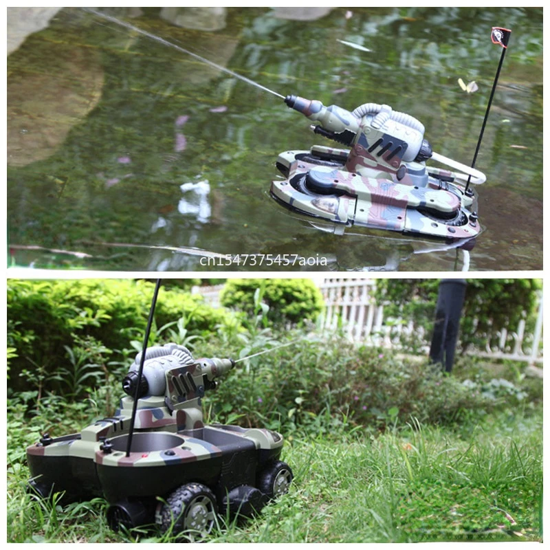 Car Boat Tank 3-In-1 Amphibious RC Battle Tank Dual Mode Switch Shooting Water Integrated Bottom Waterproof Electric Kids RC Toy 3