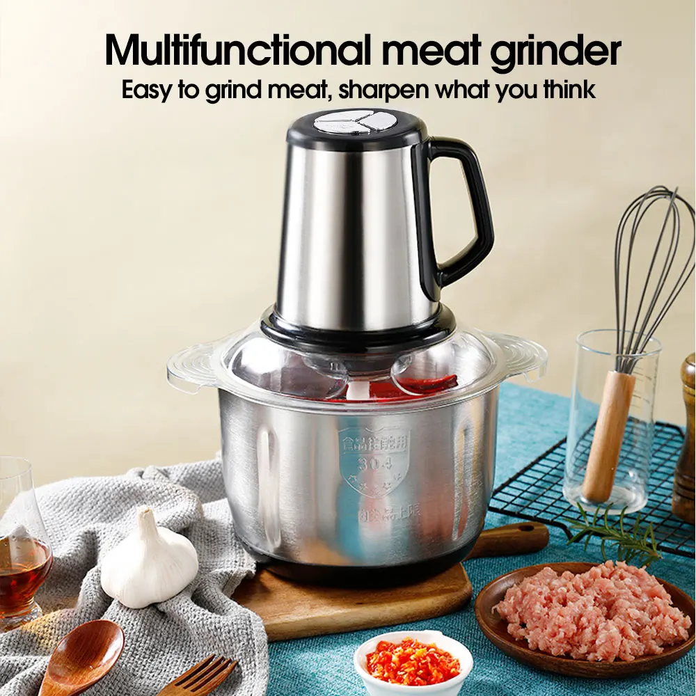 

3 Speeds 500W Electric Food Processor Chopper Stainless Steel 5L Big Capacity Household Meat Grinder Machine Home Appliance