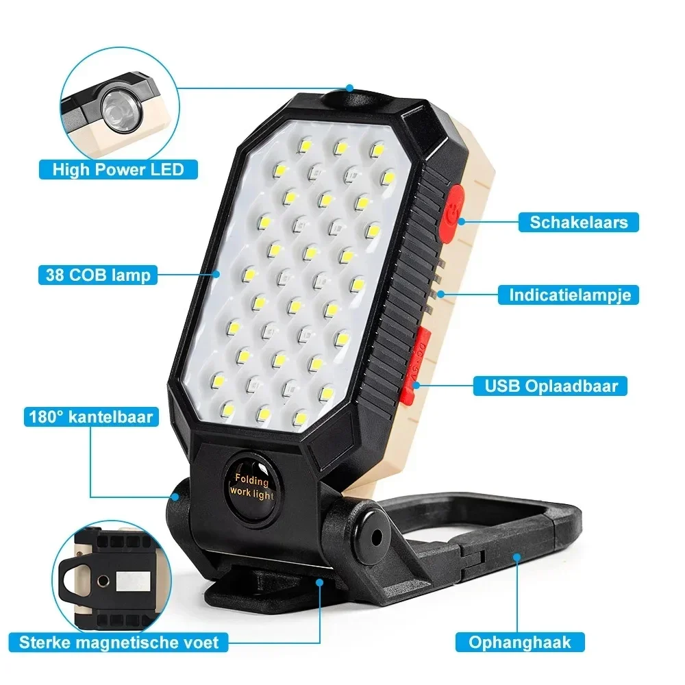 Portable COB Work Light Adjustable USB Rechargeable Outdoor Camping Lantern with Magnet Design and Power Display