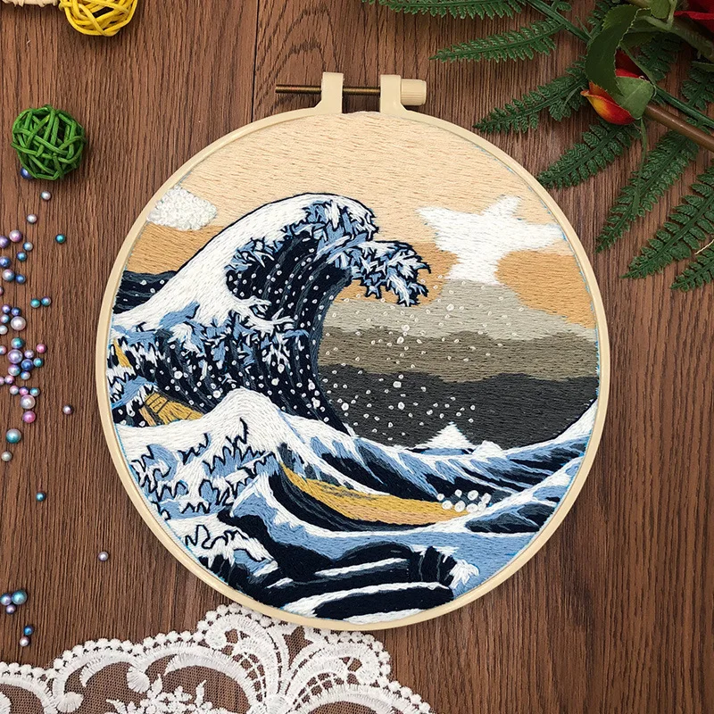 3 Sets Nature Scenery Embroidery Kit for with Pattern, Needlepoint Kits for Adults DIY Needlepoint Kits with Mountain Sun Star