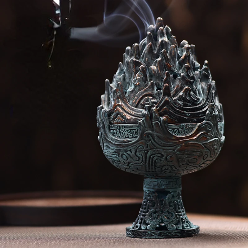 

Boshan Furnace Antique Incense Burner Vintage Bronze Ware Incense Coil Burner Home Tea Ceremony Indoor Incense Burner Ornaments