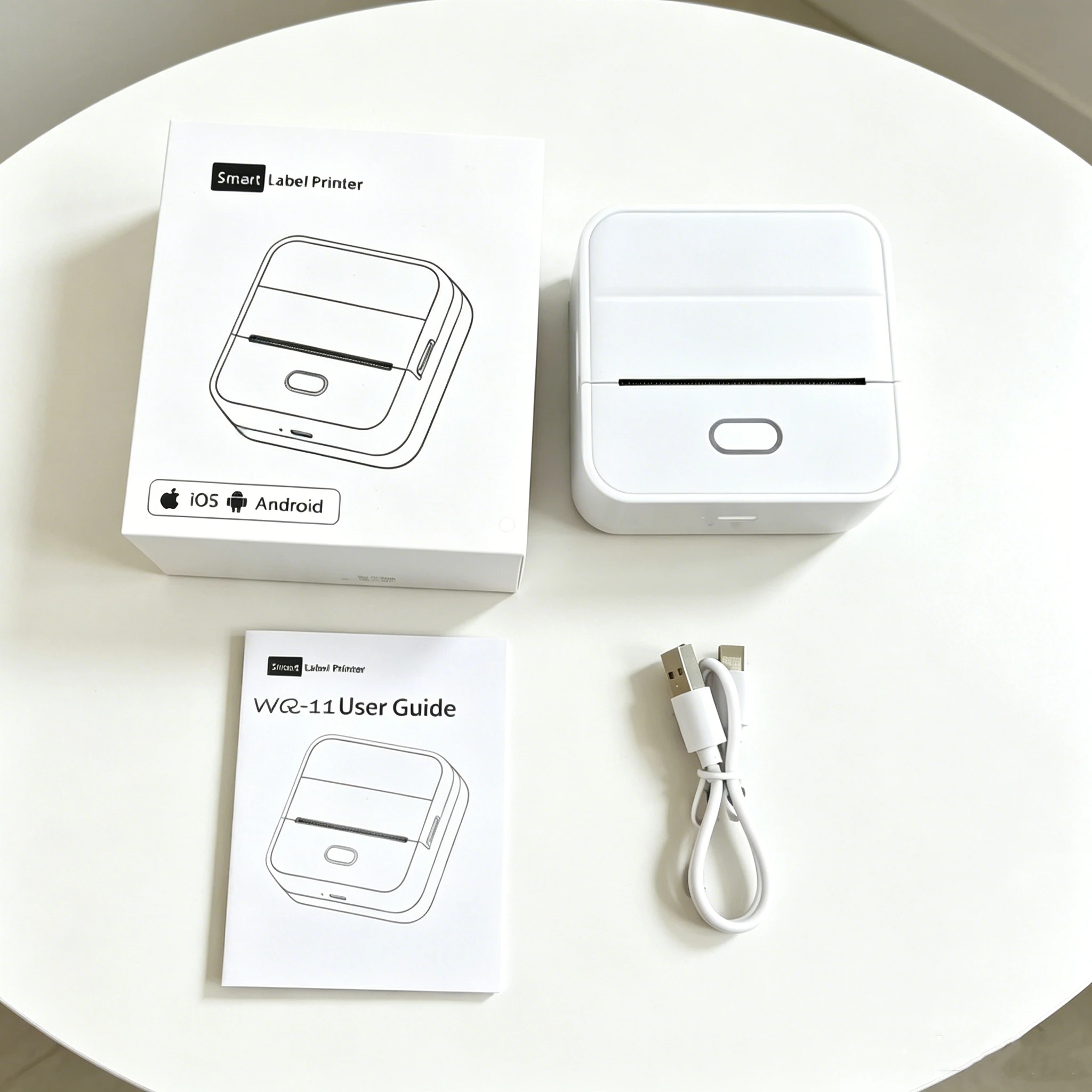 휴대용 미니 열전사 프린터 W-11 57mm 무선 BT 사진 라벨 메모 오답노트 인쇄 USB 케이블로 인쇄