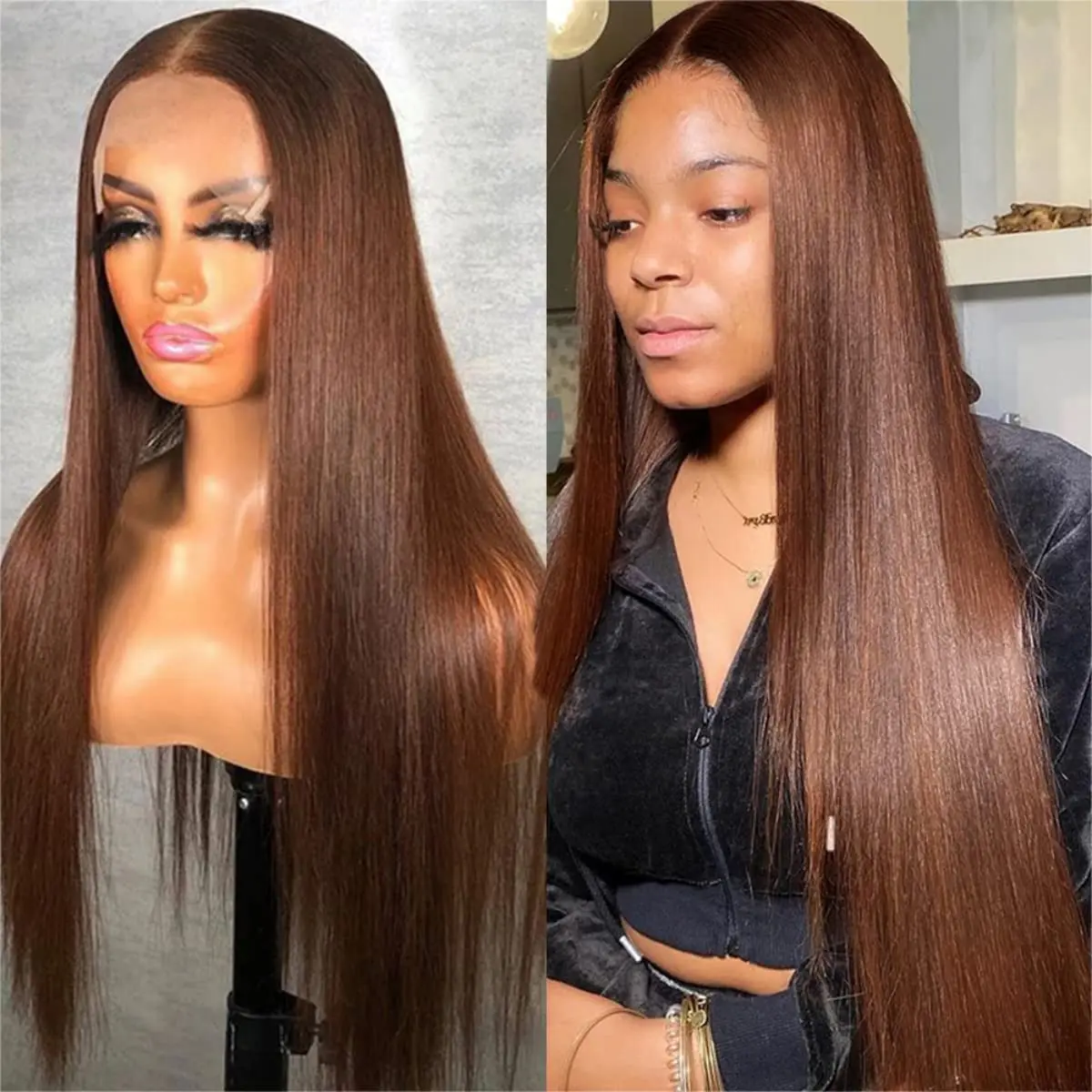 

13x4 Chocolate Brown Lace Front Wigs Human Hair with Baby Hair Straight Lace Frontal Wigs Pre Plucked Hairline #4 150 Density