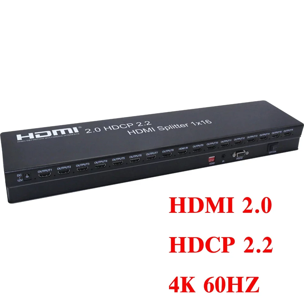 

4K 60Hz HDMI 2.0 1x16 HDMI Splitter Distributor One To Multi Display 1080P Video Converter Multi Screen Mirroring To TV Monitors