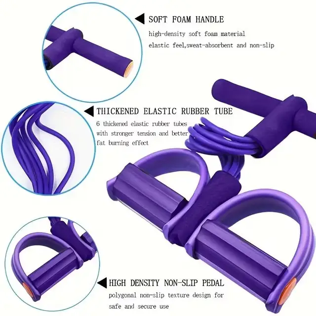 4 Tube Resistance Bands with Ergonomic Pedal, Full Body Workout, Yoga, Pilates, Core, Glutes, Hamstrings,Quads,Chest, Back, Neck 5