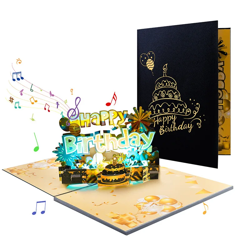 Birthday Card with Music & Light, Musical Birthday Pop Up Card, 3D Music Card