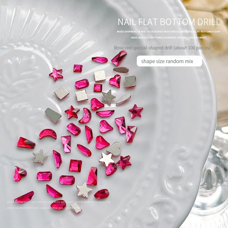 100pcs Pink Luxury Nail Art Crystal Charms – Mixed Color Rhinestone Decorations