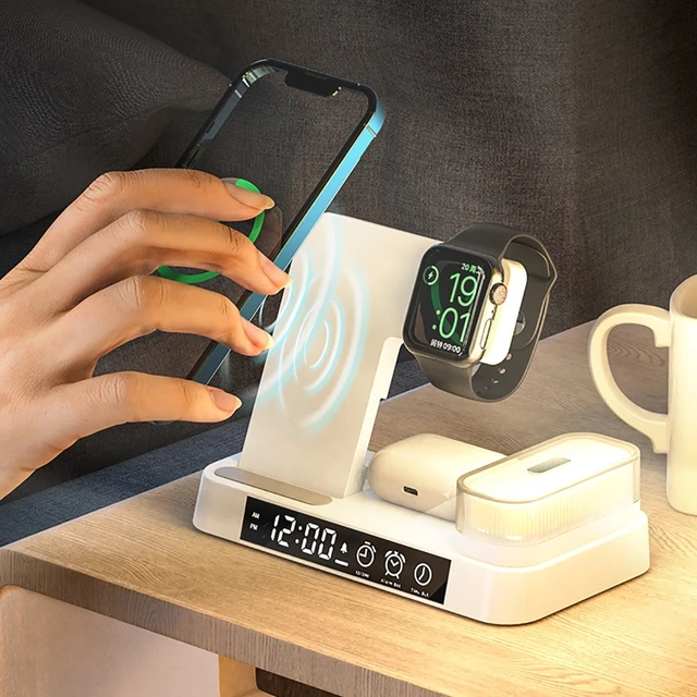 3 IN1 Drahtlose Schnelle Ladestation für Smartphones Uhr Kopfhörer mit  Wecker Funktion LCD Display RGB Licht Tisch Uhr - AliExpress