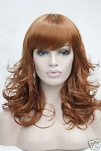 curly women' medium length synthetic full wig orange brown centre skin dot