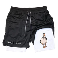 Cartoon Duck Print Men's Shorts Summer Double Layer Letter Print  Quick Drying Pants Fitness Tracksuit Beach Short Pants RL0358 - Image 6