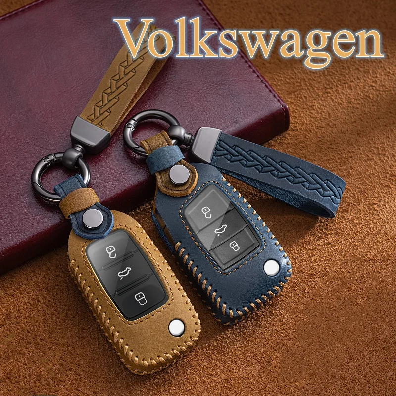 

Leather Car Key Case Cover For Volkswagen VW Polo Golf 7 MK7 Tiguan passat For Skoda Octavia Kodiaq Karoq For Seat Ateca Leon