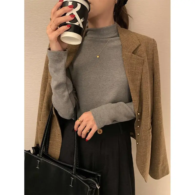 

Half High Collar Pullover Women's 2023 Autumn/winter Solid Casual Long Sleeve Top Korean Fashion High Quality Pullovers