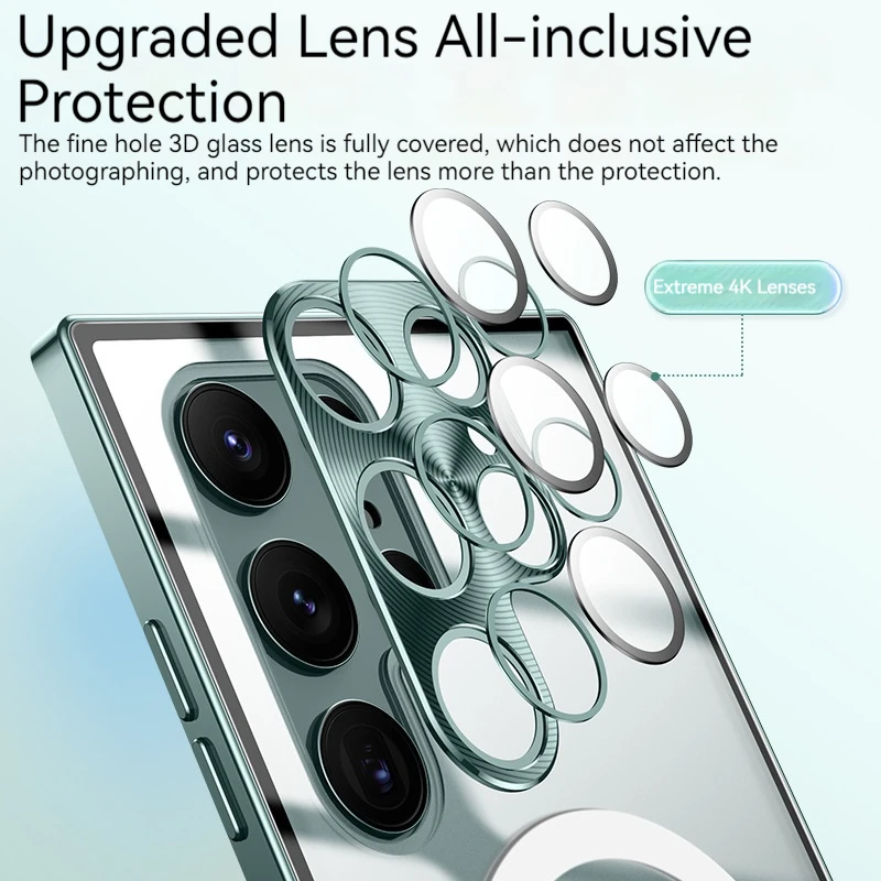 Metal Magnetic Case For Samsung Galaxy 22 Ultra 23 24 Plus Ultra  Anti Drop Shock-absorbing Full Package Glass Lens Phone Case