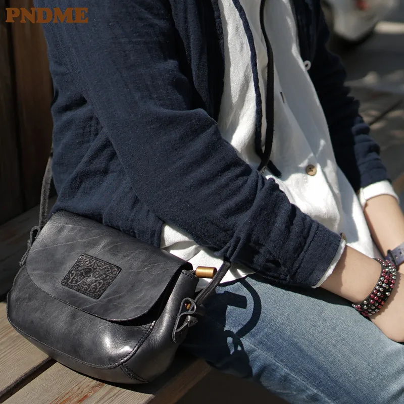 Fashion vintage handmade genuine leather ladies small shoulder bag casual real cowhide women's daily party weekend messenger bag