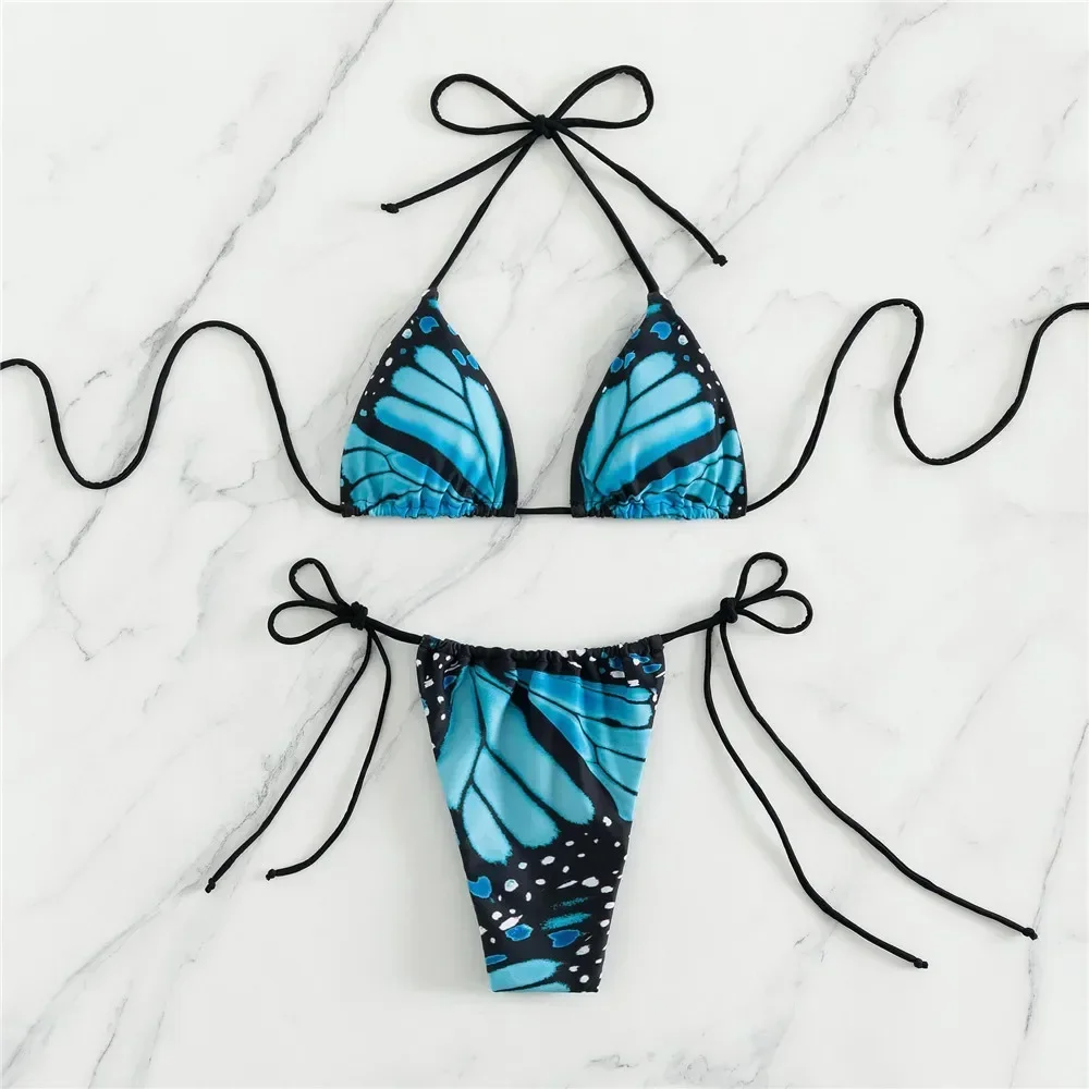 Sexy Butterfly Print Swimwear String Bikinis Set Micro Extremo Mini Thong Swimsuit Women Bathing Suit Triangle Bikini 2025 Mujer
