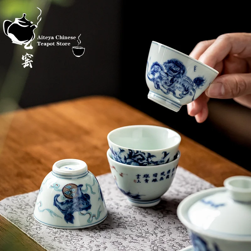 Kung Fu Tea Cup Vintage Blue and White Tea Cup Master Cup Handmade Ceramic Single Personal Small Cup