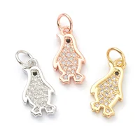 Pandahall 10pcs Mixed Color Penguin Brass Clear Cubic Zirconia Pendants Charms with Jump Ring For Necklace Jewelry Making Gift 1