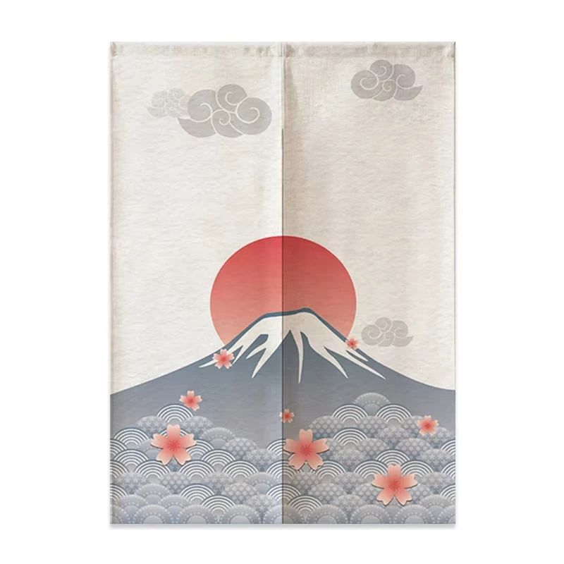 Japanese Linen Door Curtain Noren Mount Fuji Waves Partition Bedroom Kitchen Home Entrance Decor Customizable Half-Curtain 6