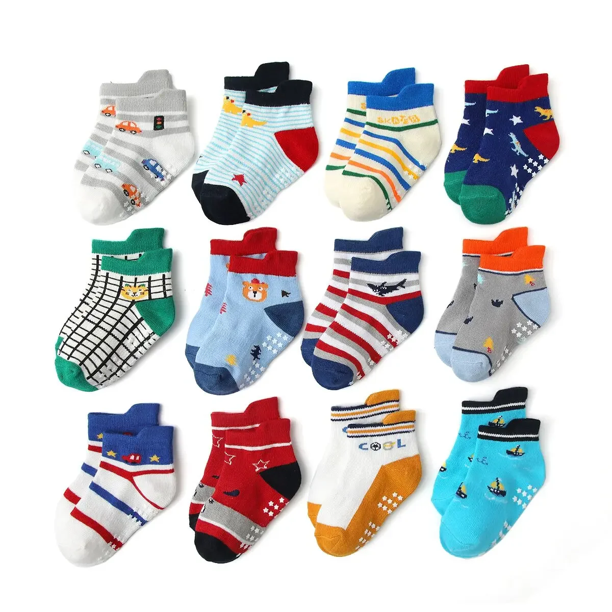 

12Pairs/Lot Baby Boys Girls Sock Child Non-slip Socks Kids Socks Suit for 1-5 Years