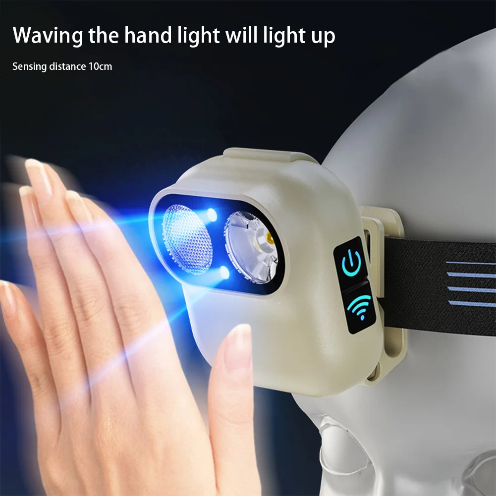 고휘도 헤드라이트 모션 센서, 강력한 LED 작업등, USB 충전, 방수 350LM, 야외 낚시, 캠핑, 하이킹용