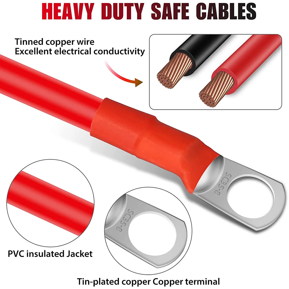 Waterproof Flexible Copper Battery Cable Set for Car Inverter UPS