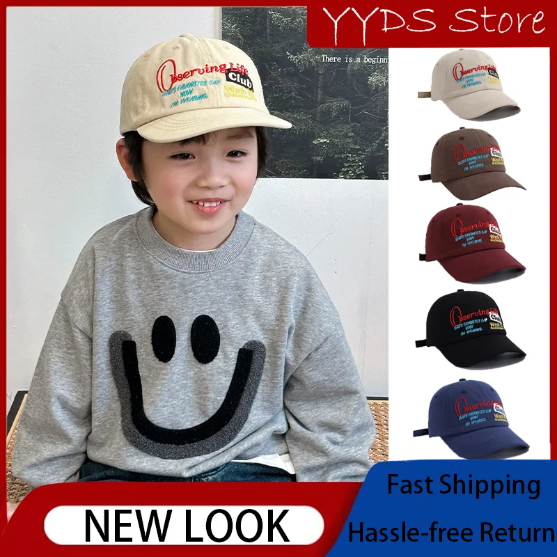 

Child Vogue Baseball Caps Spring-summer American Retro Contrast English Embroidery Paternity Cap