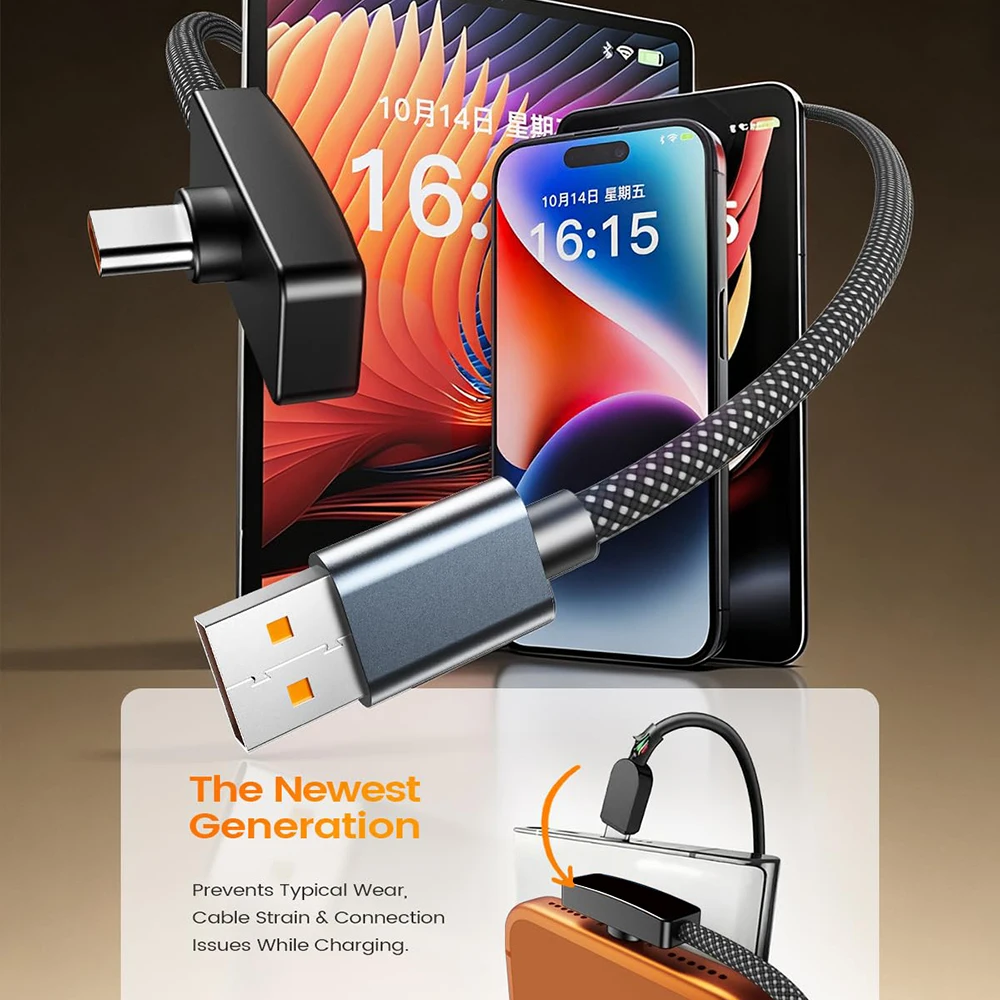 รูปสินค้า สายชาร์จ USB-C 90 องศา 100W ชาร์จเร็ว ถ่ายโอนข้อมูล