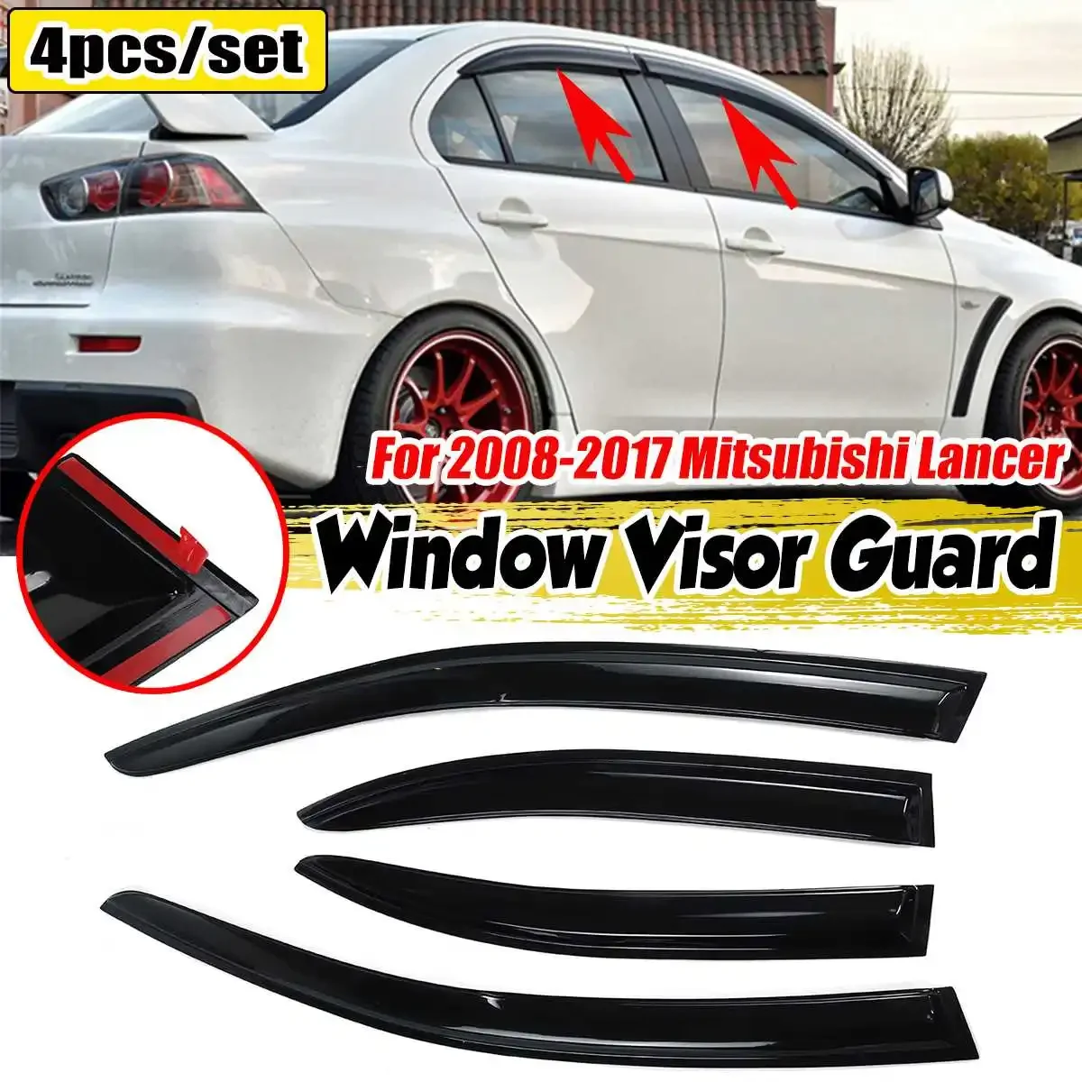 

High Qualiuty 4Pcs Car Side Window Visor Guard Vent Cover Trim Awnings Shelters Protection Guard For Mitsubishi Lancer 2008-2017