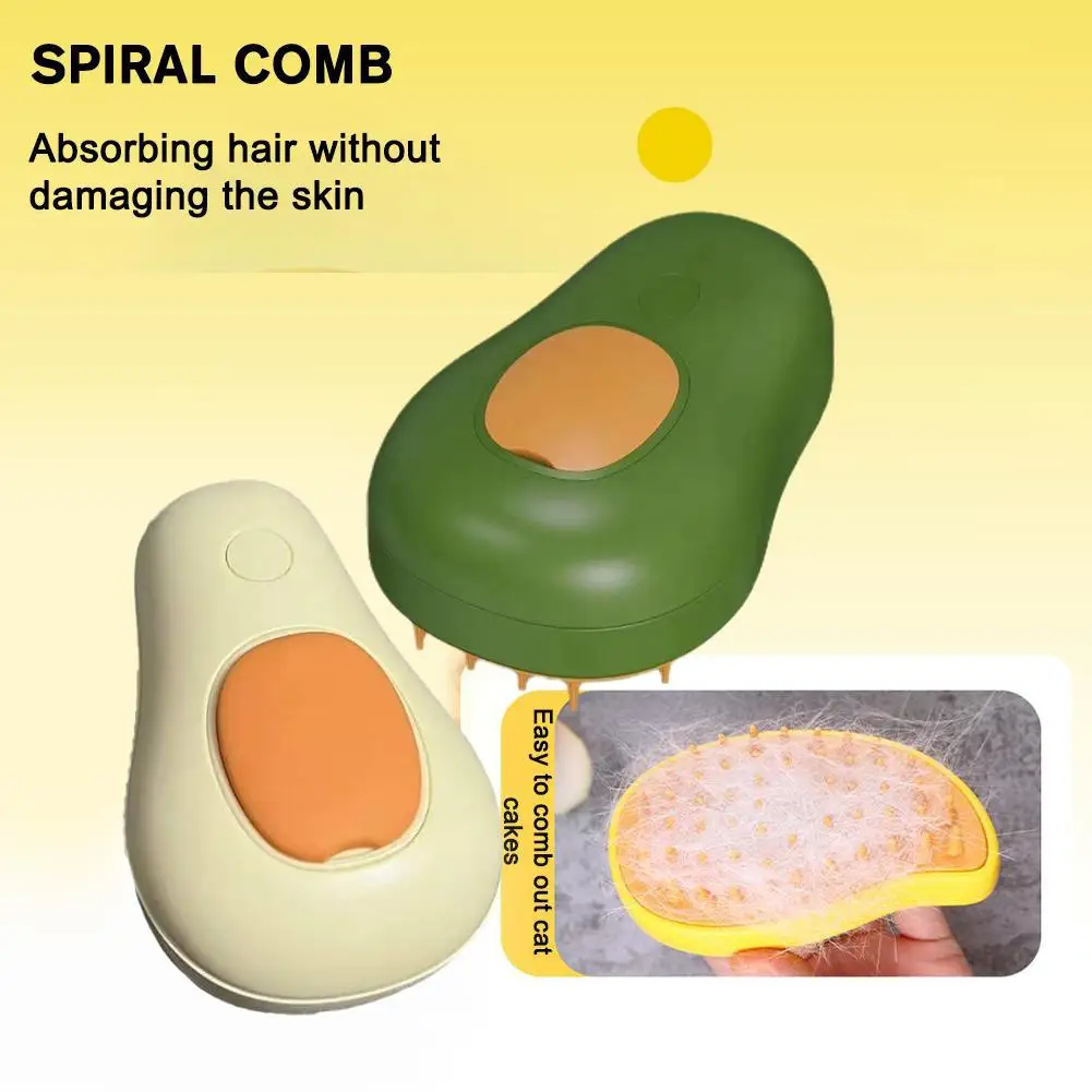 아보카도 모양 스팀 애완 동물 브러시, 휴대용 고양이 스팀 빗, 전기 스프레이 마사지 개 브러시, 털 제거 빗, 애완 동물 청소 손질