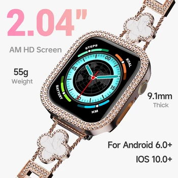 Women Luxury Smartwatch with Sparkling Rhinestones & Metal Wristband, Interchangeable Straps. Features BT Calling, Heart Rate Tracking, Wireless Charging, 110+ Exercise Modes, 3ATM Waterproof, AMOLED Touchscreen, 7-Day Battery. Works with Android/iOS, 4