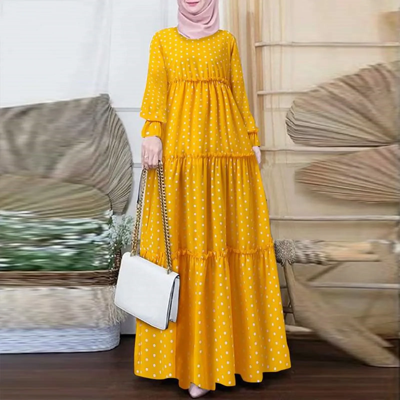 2023 Muslim Dress Female Long Sleeves Islamic Prayer Clothes Gowns for Women for Party Solid Robe Traditional Festival Clothes