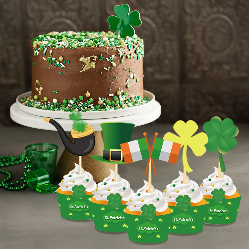 20pcs St Patrick's Day Lucky Four leaf Clover I'M IRISH Party Paper Cupcake  Wrappers Cake Toppers Irish Party Cake Decoration| | - AliExpress