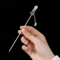 Natural Hetian Magnolia Flower Tassel Pendant Ladies Silver Hairpin Chinese Style Retro Charm Hanfu Accessories Jewelry 6