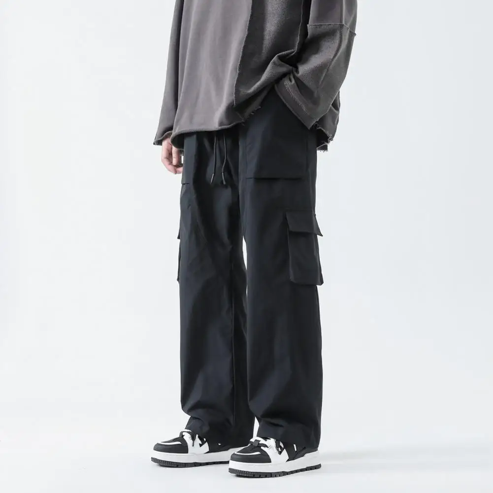 

Брюки-карго мужские эластичные на шнуровке, однотонные прямые штаны с карманами, уличная одежда