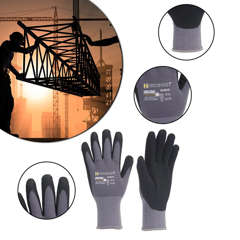 5 Pairs Nylon PU Nitrile Safety Coating Work Gloves Palm Coated M/L