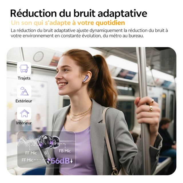 QCY MeloBuds N70 Écouteurs sans fil ANC Bluetooth 6.0, réduction de bruit adaptative, LDAC, audio haute résolution, 6 micros, ENC, 50 h d'autonomie, charge sans fil, détection intra-auriculaire 4 QCY MeloBuds N70 Écouteurs sans fil ANC Bluetooth 6.0, réduction de bruit adaptative, LDAC, audio haute résolution, 6 micros, ENC, 50 h d'autonomie, charge sans fil, détection intra-auriculaire 4