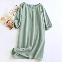 2026 New Spring and Autumn Women's Sleeping Skirt 100% Cotton Crepe Colorful Sleeping Skirt Large Loose Home Skirt Nightgown - Image 4